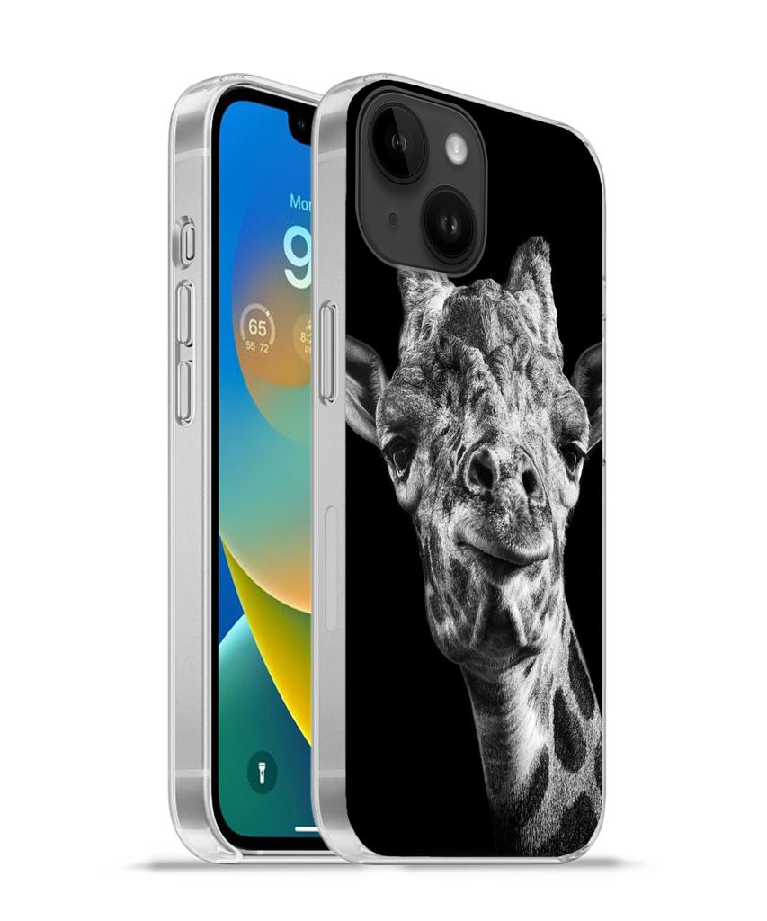MuchoWow Handyhülle Schutzhülle Hülle für Apple iPhone 14 - Softcase Giraffe - Tier - Schwarz - Weiß Silikon Softcase Handy Hülle - Mobilte...
