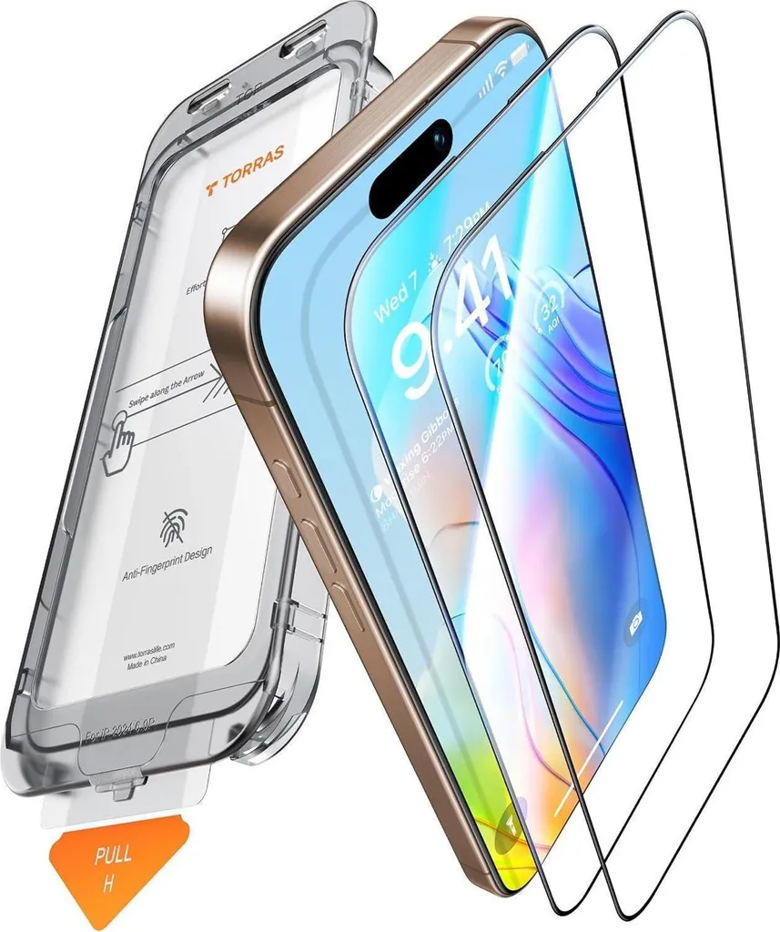 TORRAS Vetro Blindato iPhone 16 Pro: Protezione 9H Schermo Intero 2 Pezzi