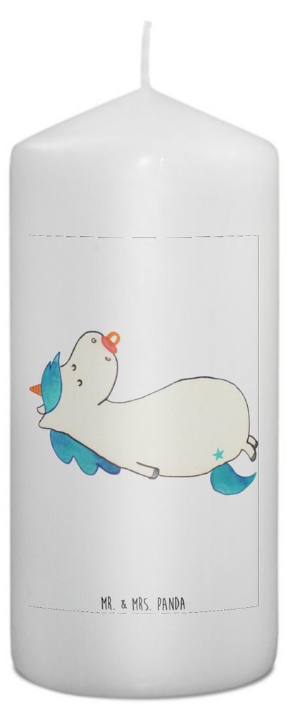 Mr. & Mrs. Panda Kerze Einhorn Schnuller 15 x 7 cm - Weiß - Geschenk, Geburtstag, Säugling, Geburt, Mama, Erinnerungslicht, Erinnerungskerze, Wac...