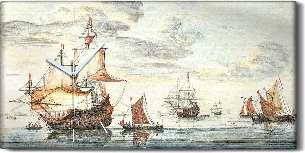 Küchenuhr Bürouhr Leinwand Uhr 60x30 Gemälde See Schiffe Ozean Himmel Wolken - weiße Hände