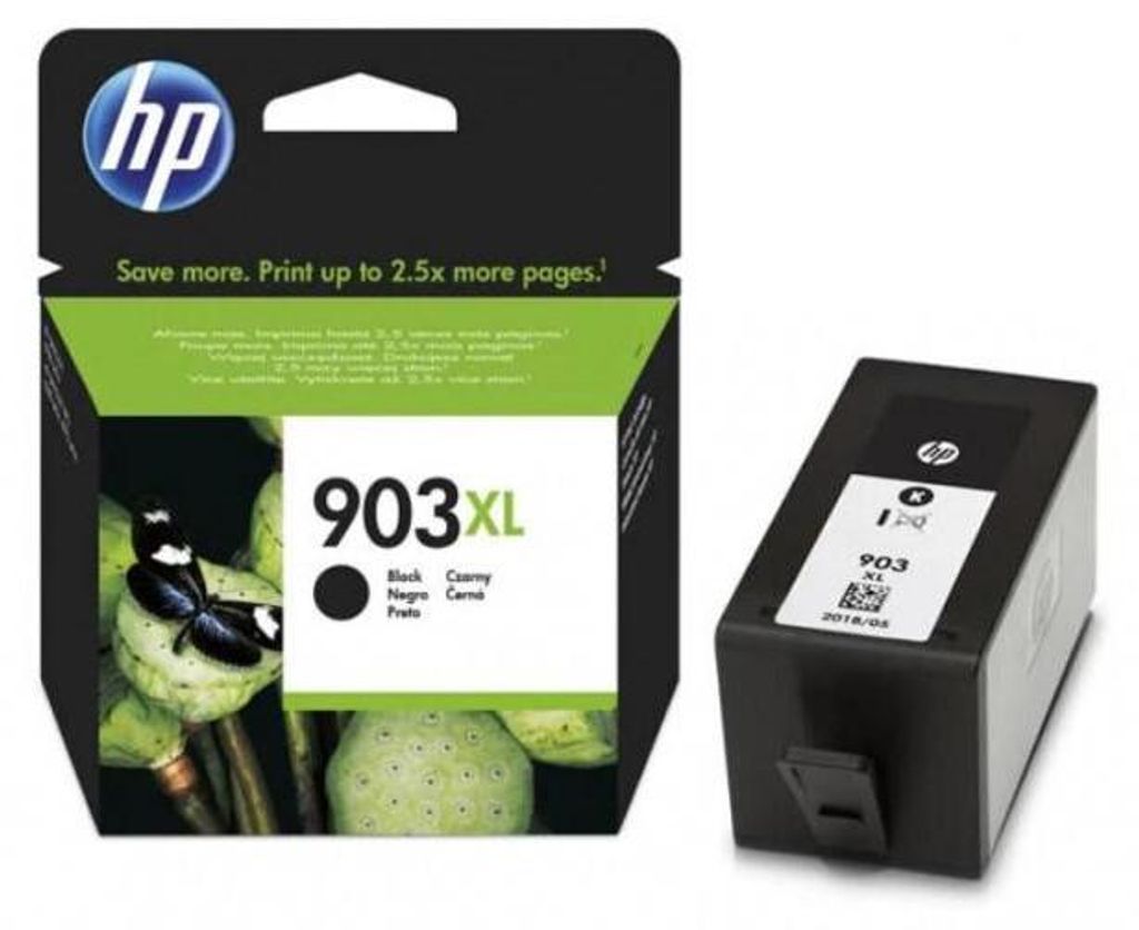 An HP ink cartridge and its packaging are shown against a white background.