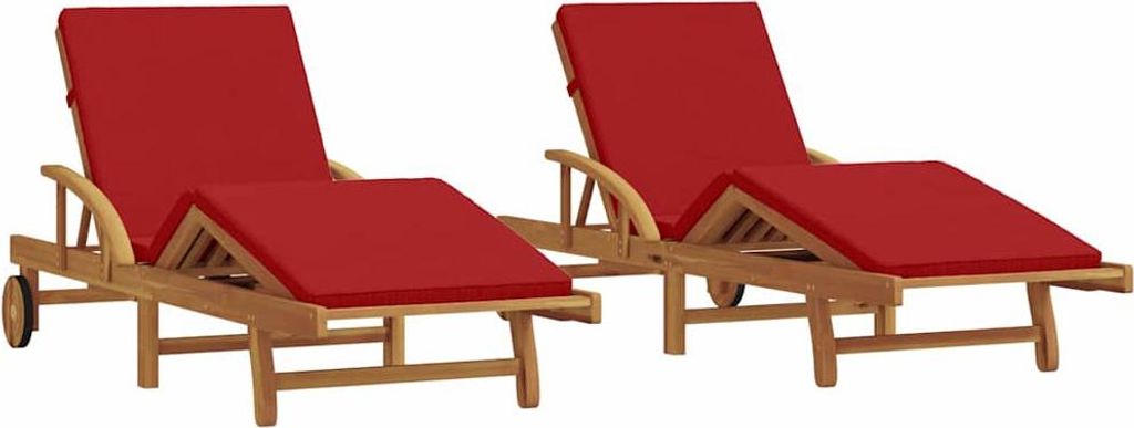 vidaXL Sonnenliege 2 pcs Rot 200 x 67 x 84cm Massivholz Akazie