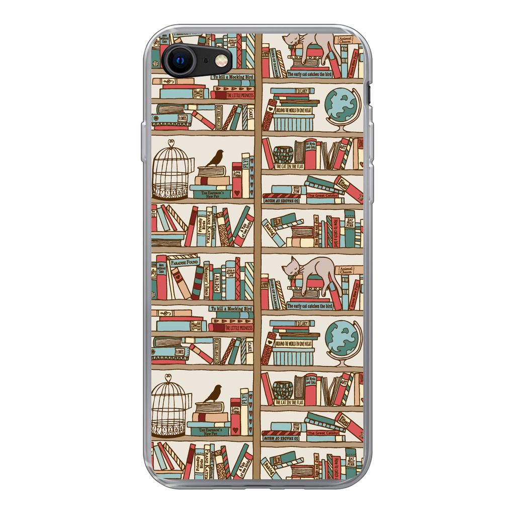 MuchoWow Handyhülle Schutzhülle Hülle für iPhone SE 2022 Katze - Buch - Schrank - Jungen - Mädchen - Kinder - Kind Silikon Softcase Handy H...