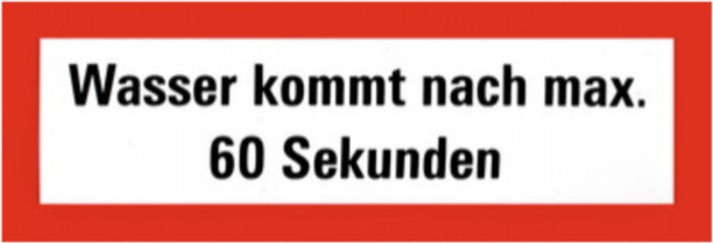 Zusatzschild Wandhydrant "Wasser kommt nach max. 60 Sekunden" 21x7,5cm