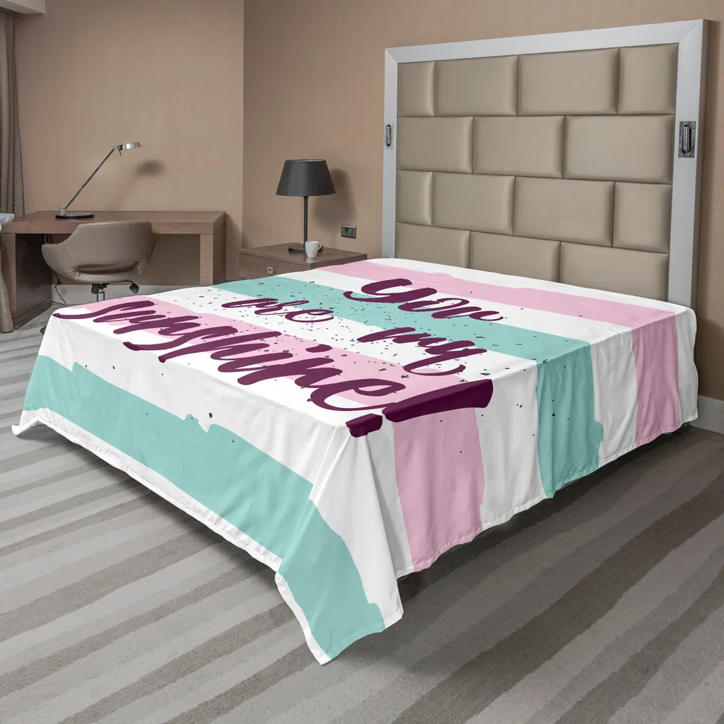 Drap plat doux et confortable à rayures thème amour 244 x 205 cm