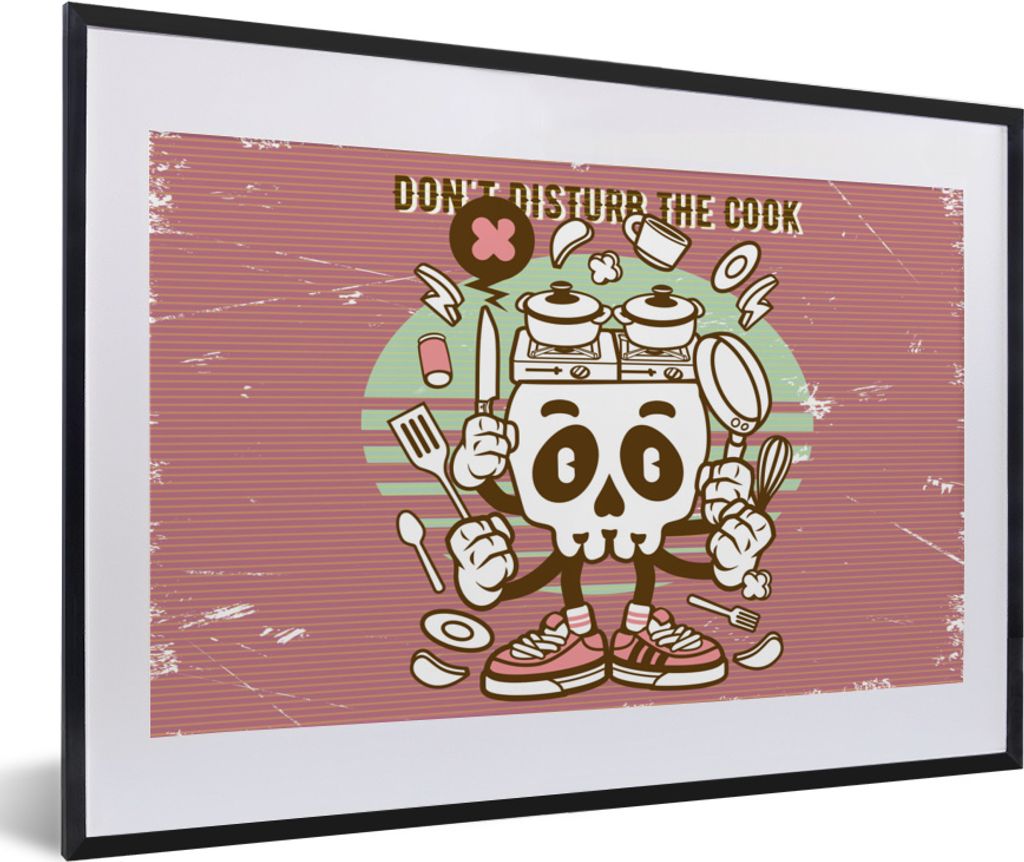 MuchoWow MuchoWow Gerahmtes Poster Totenkopf - Küchenutensilien - Retro 60x40 cm - Poster mit zchwarzem Bilderrahmen - Schlafzimmer - Plakat i...
