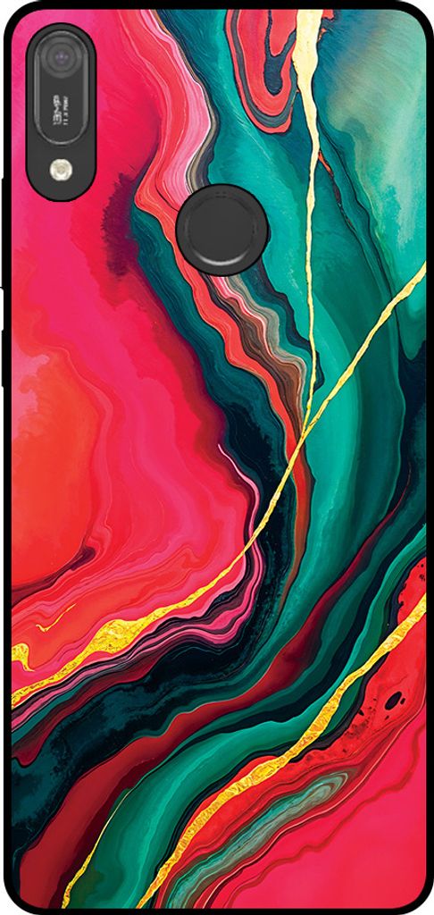 Smartphonica Telefon Fall fit für Huawei Y6 (2019) mit rot grün Marmor Druck - TPU Backcover Fall rot grün Marmor Design