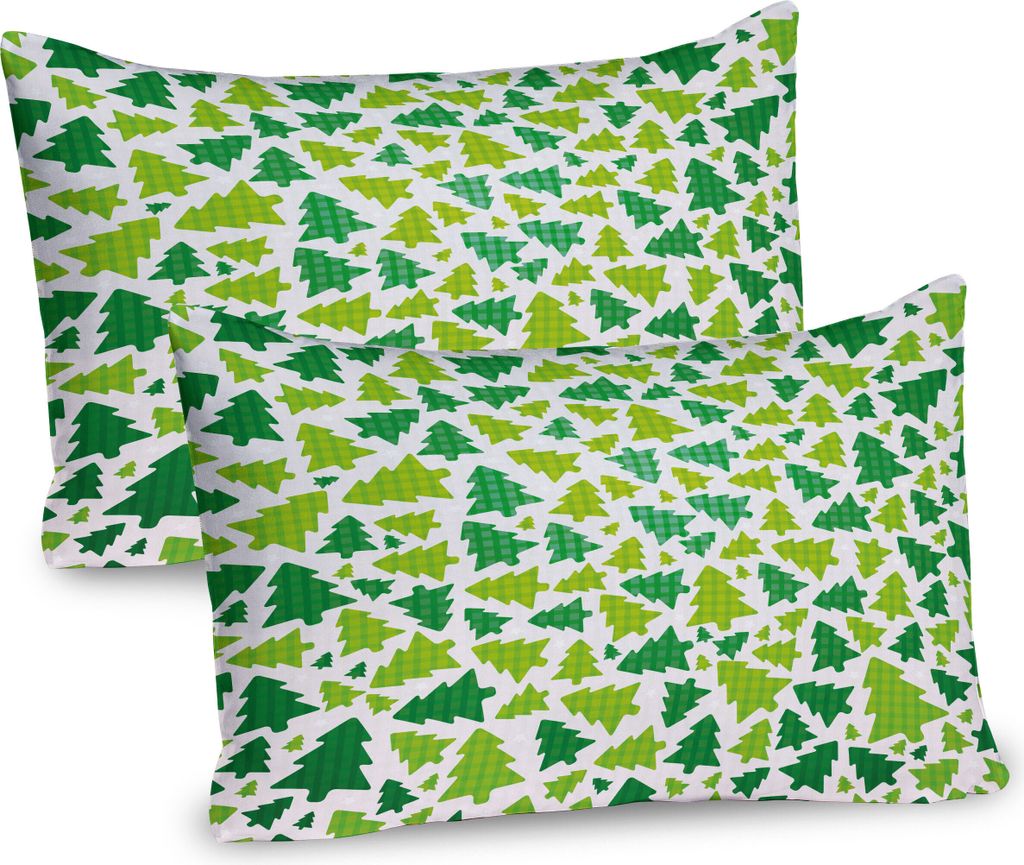 ABAKUHAUS Weihnachten Kissenbezug Packung mit 2, Vereinfachte Tannen-Kiefer-Schattenbilder mit kariertem Muster, Dekorativer Gedruckter Kissenbezug...