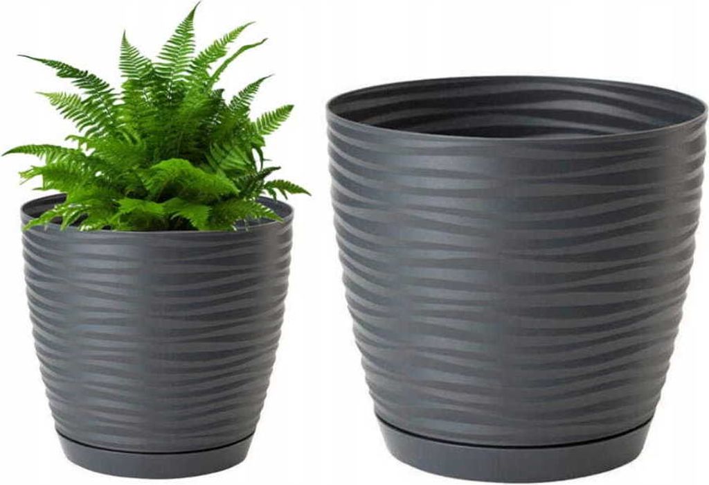 Anthrazitfarbener Blumentopf mit Untersetzer 26,5x24,5cm Kunststoff