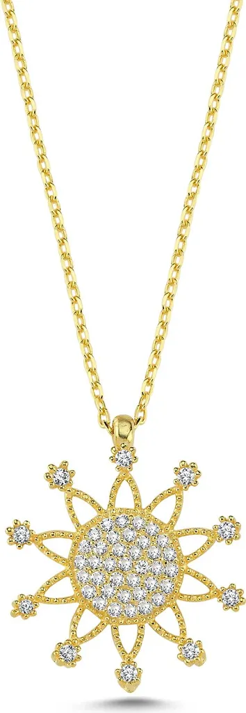 Collier Argent 925 Soleil en Or et Zircone - Idée Cadeau Femme Lumineuse