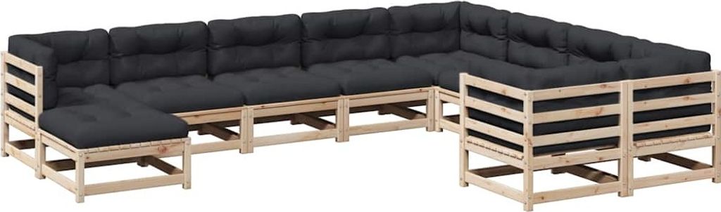 vidaXL 10-tlg. Garten-Sofagarnitur mit Kissen Massivholz Kiefer