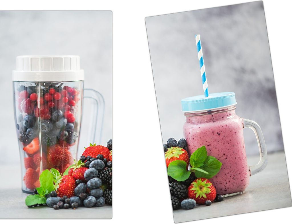 Spritzschutz Herdabdeckplatte Schneidebrett aus Glas Smoothie aus Beeren 2-Teilig (60x52cm)