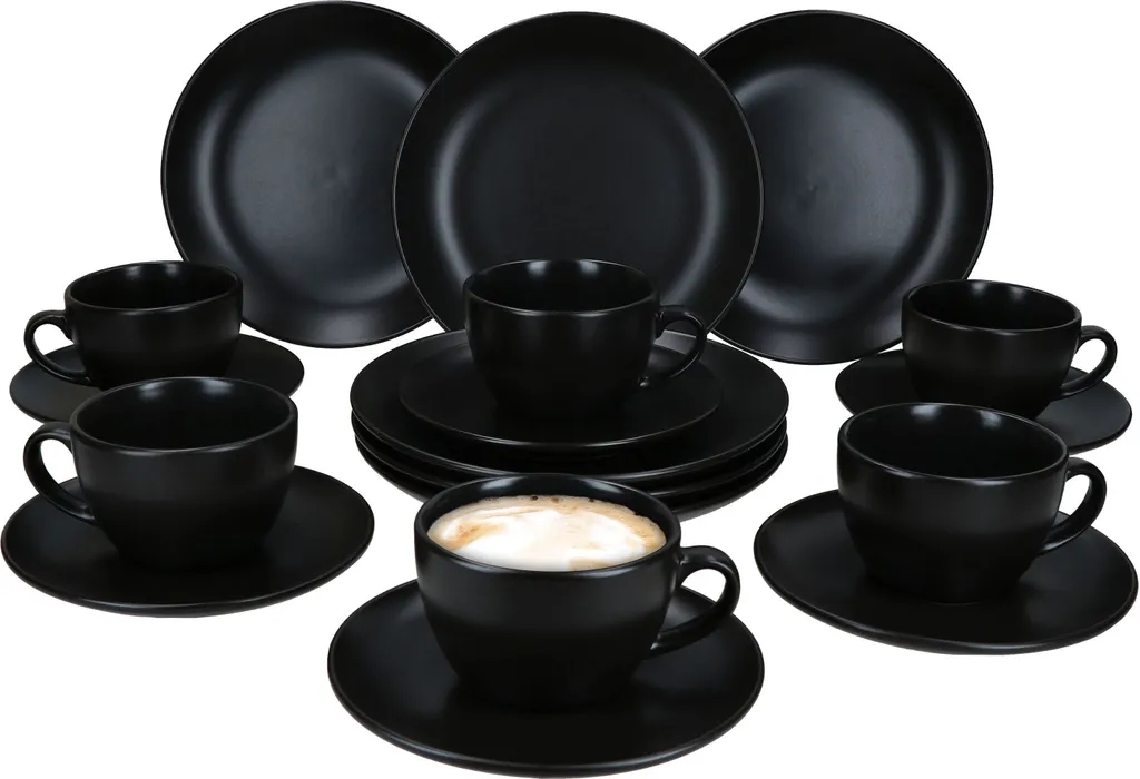 servizio da caffè 18 pezzi Panther in gres nero 6 persone