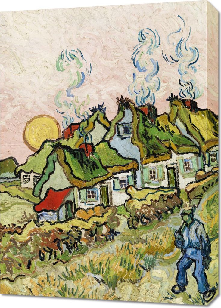 Bild 50x70cm Häuser und Figur, Van Gogh Vintage für das Wohnzimmer