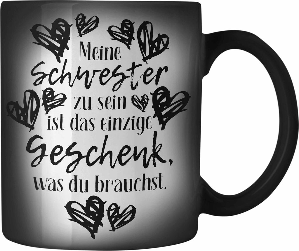 Trendation - Beste Schwester Farbwechsel Zauber-Tasse Spruch Geschenkidee Geburtstag Schwester von Schwester Bruder (Schwarz)