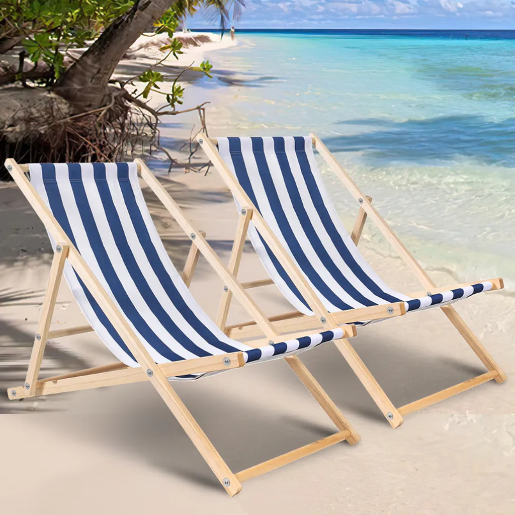 Sedia Sdraio Clanmacy in Legno Pieghevole 120kg Blu Bianco 2pz