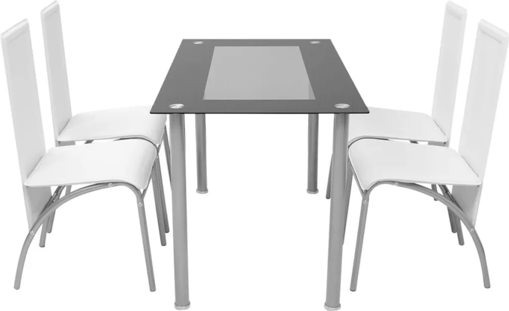 Ensemble table de cuisine blanche avec 4 chaises - Mobilier repas 5 pcs