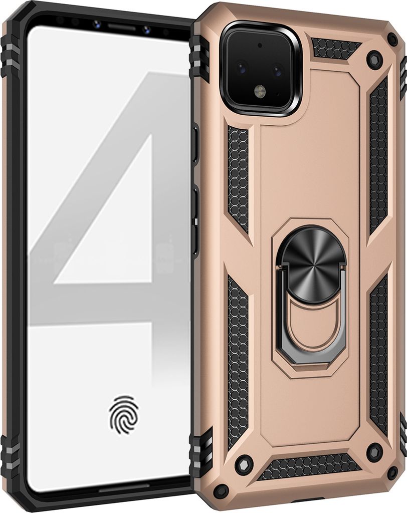 LaimTop Google Pixel 4 Hülle, Hybrid Robuste Rüstung Drehbarer Ring Halter Ständer Dual Layer Hard PC + TPU Stoßfest Schutzhülle für Google P...