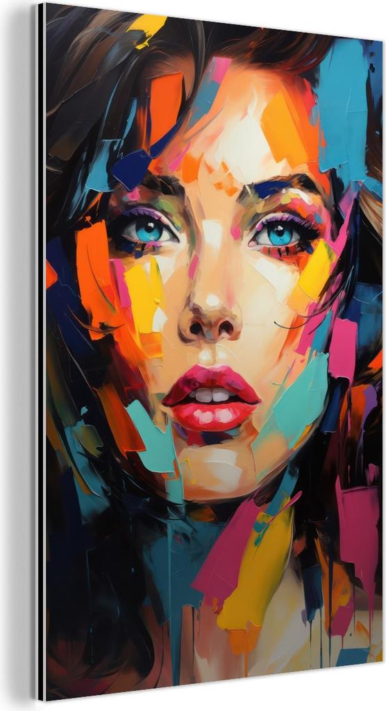 MuchoWow Wanddekoration Metall Metallbild Wandkunst 40x60 cm Frau - Porträt - Farbenfroh - Kunst MuchoWow Aluminium Gemälde - Wanddekoration aus ...