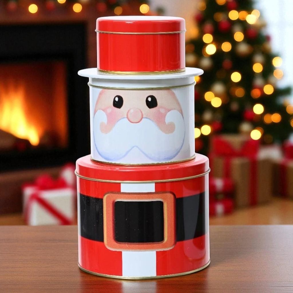 Doppelte Plätzchendose mit Weihnachtsmann - Fröhliche Vorratsdose
