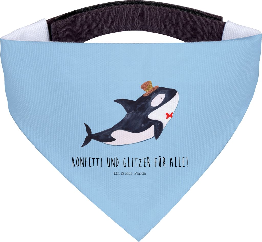 Mr. & Mrs. Panda Hunde Halstuch Orca Zylinder - Blau Pastell - Geschenk, Schal für, Tuch, Narwal, Geburtstag, Konfetti, Fest, Glitzer, Hund, Meer