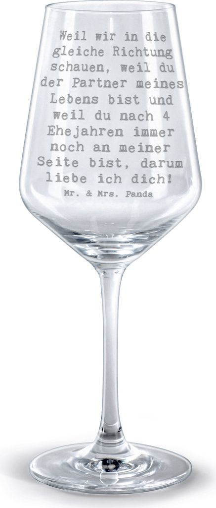 Mr. & Mrs. Panda glas für rotwein Spruch 4. Hochzeitstag Seidenhochzeit - Transparent - Geschenk, Geschenke, Liebe, weinglas graviert, Feier, grav...