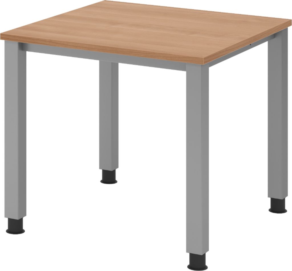 bümö Schreibtisch Serie-Q Gestell: Silber - Größe: 80 x 80 cm, Nachbildung: Nussbaum