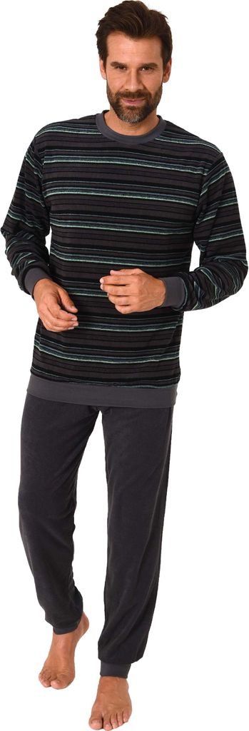 Herren Frottee Pyjama Schlafanzug mit Bündchen und Rundhals - auch in Übergrößen - 93 751 ; grün , 68