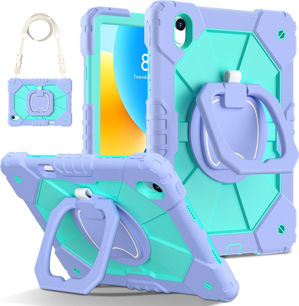 Hülle für Huawei MatePad Air 2023/ MatePad 11.5 Robuste Tragbare Schutzhülle mit Ständer, Handgurt und Schultergurt Lila
