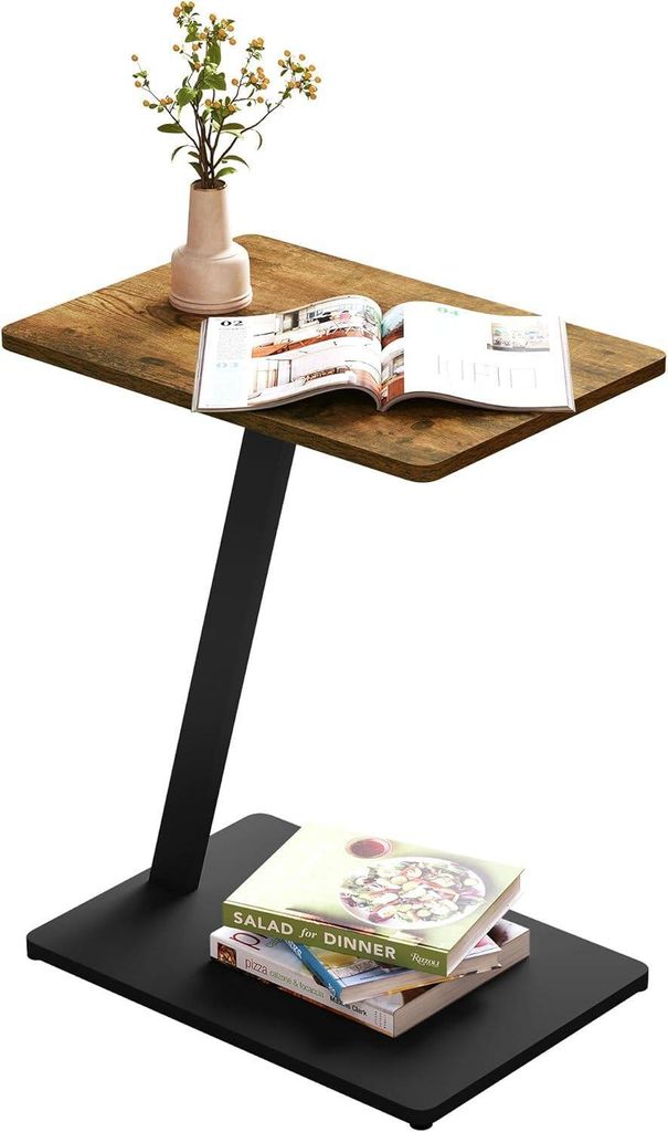 EUGAD Beistelltisch C Form, Couchtisch mit Metallgestell, für Couch Sofa Bett, Vintage-Holzoptik Schwarz