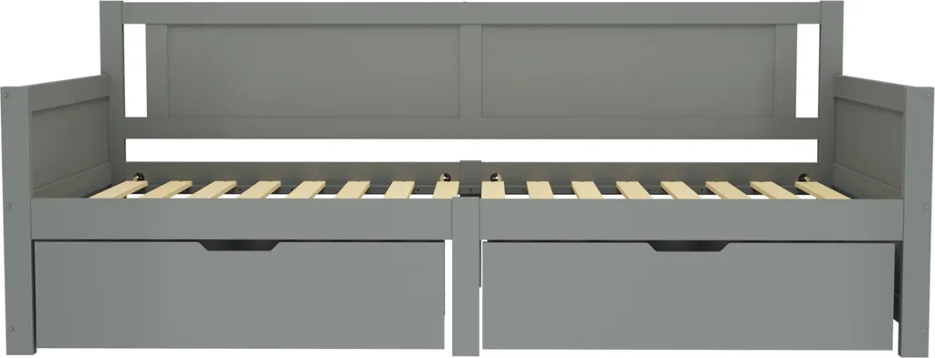 Lit 90x200 Gris avec Tiroirs : Solution Rangement en Bois Massif Robuste - 6