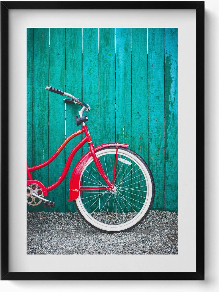 Schwarzes Fahrrad– Wandbild mit Rahmen – Gerahmtes Bild – Wanddekoration – 50x70 cm – Schwarz Rahmen