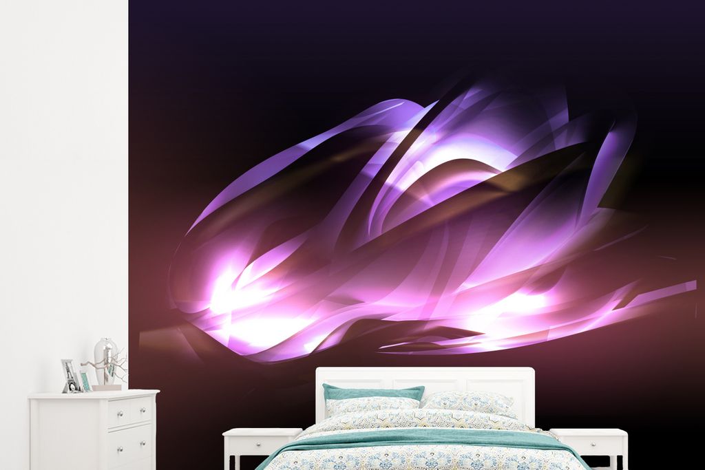 MuchoWow Fototapete für Wohnzimmer oder Schlafzimmer Wandtapete Vinyl Motivtapete Rosa leuchtet im Dunkeln - 245x220 cm - Gemustert