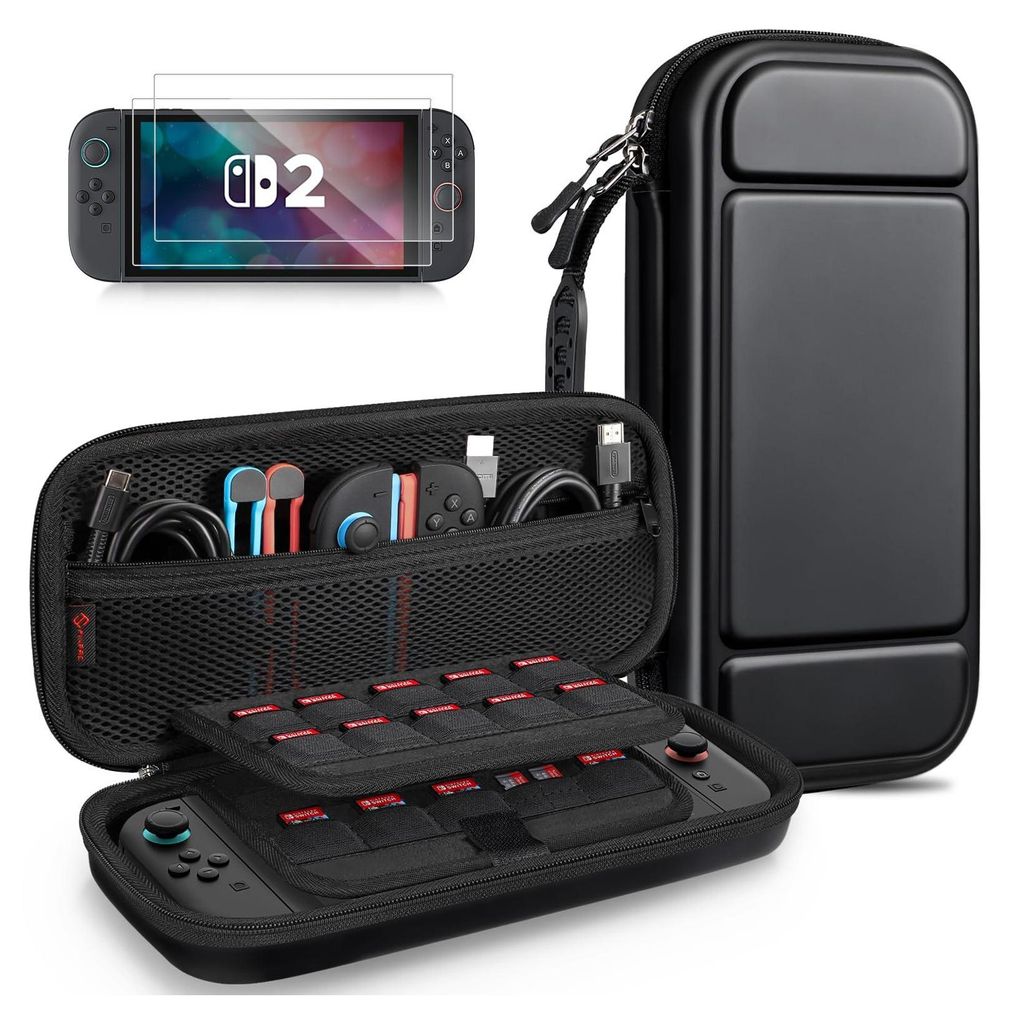 FINTIE Tasche mit großem Fassungsvermögen für Nintendo Switch 2 (2025) - 2-in-1 Zubehörset mit 2 schutzglas, 1 tragbaren Hartschalen-Reiseetui ...