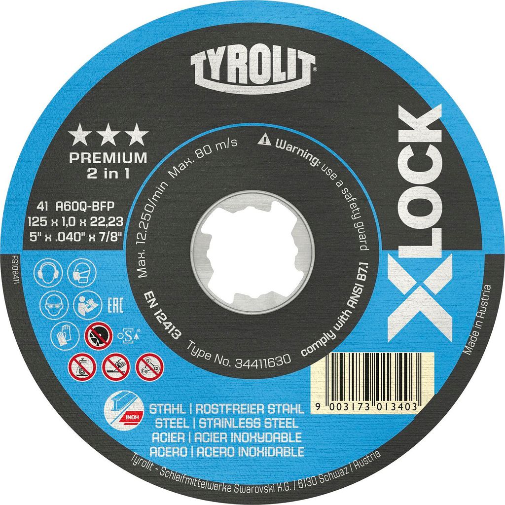 Trennscheibe X-LOCK 2in1 D125x1mm 41 INOX/Stahl Bohrung 22,23 mm