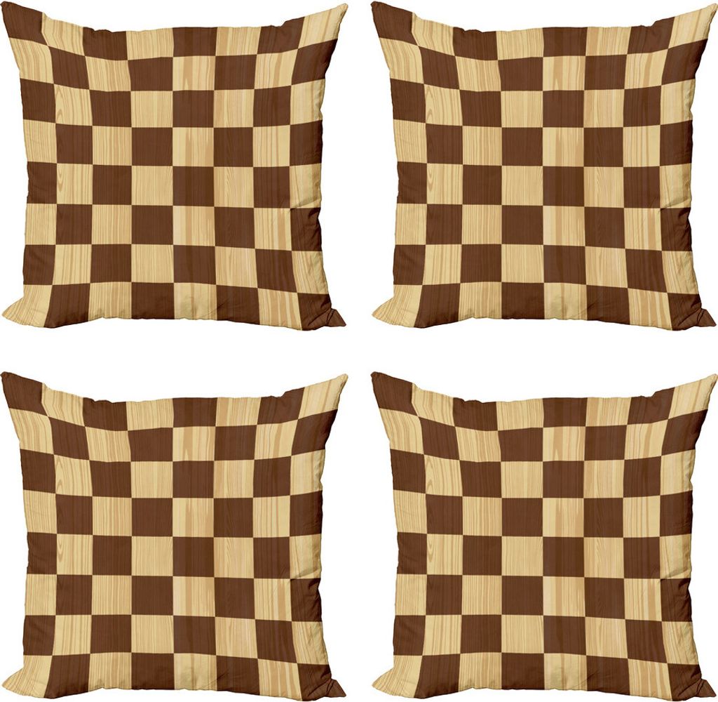 ABAKUHAUS Kariert Kissenbezug Set (4 Stück), schachbrettHolz, Moderner Doppelseitiger Digitaldruck, 40 cm x 40 cm, Braun Hellbraun