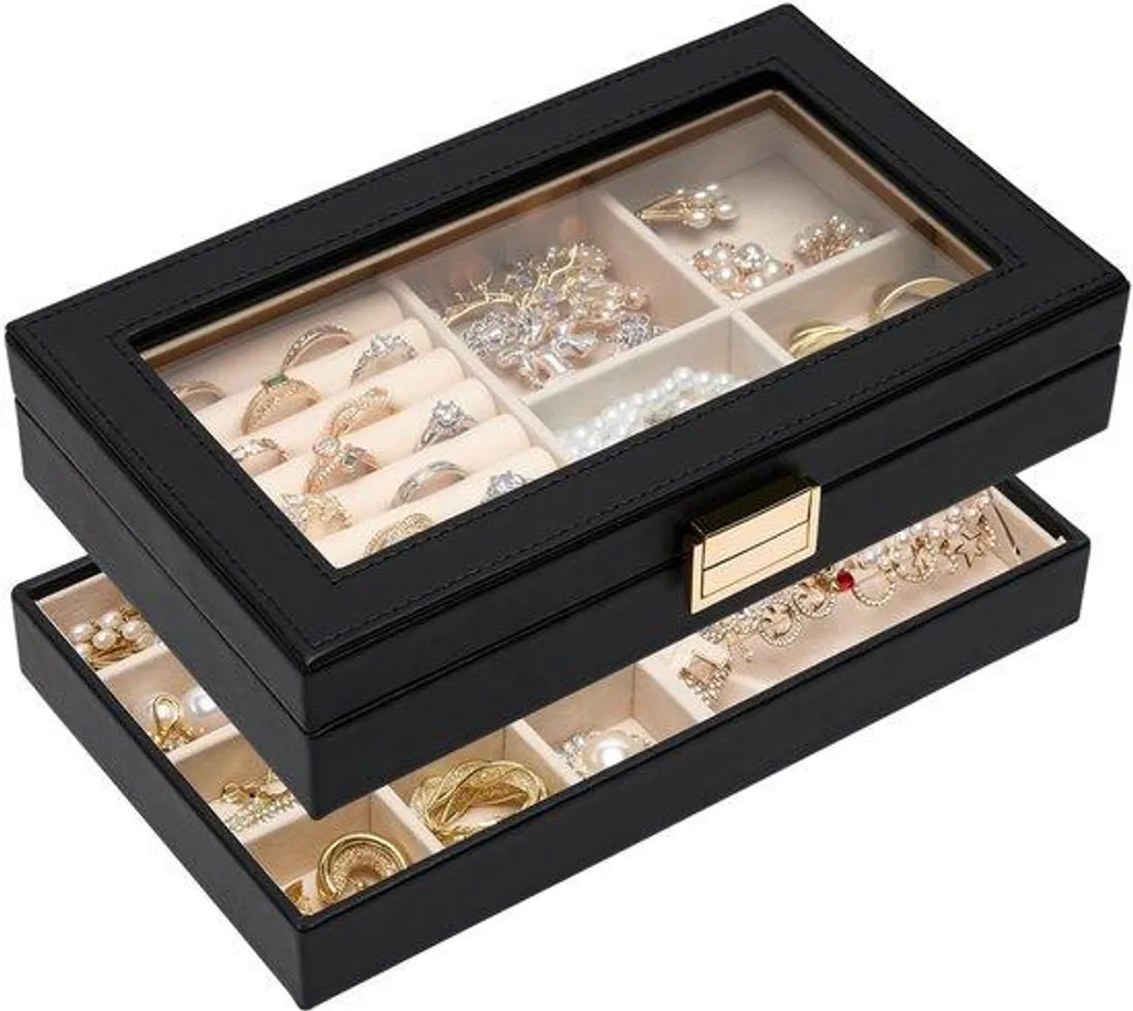 Boîte bijoux noire avec vitre et système empilable modulable - Série 01