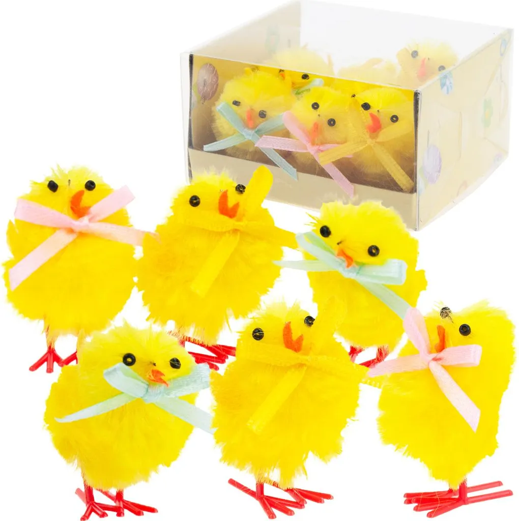 Décoration de Table de Pâques : Lot de 6 Petits Poussins Jaunes Vifs