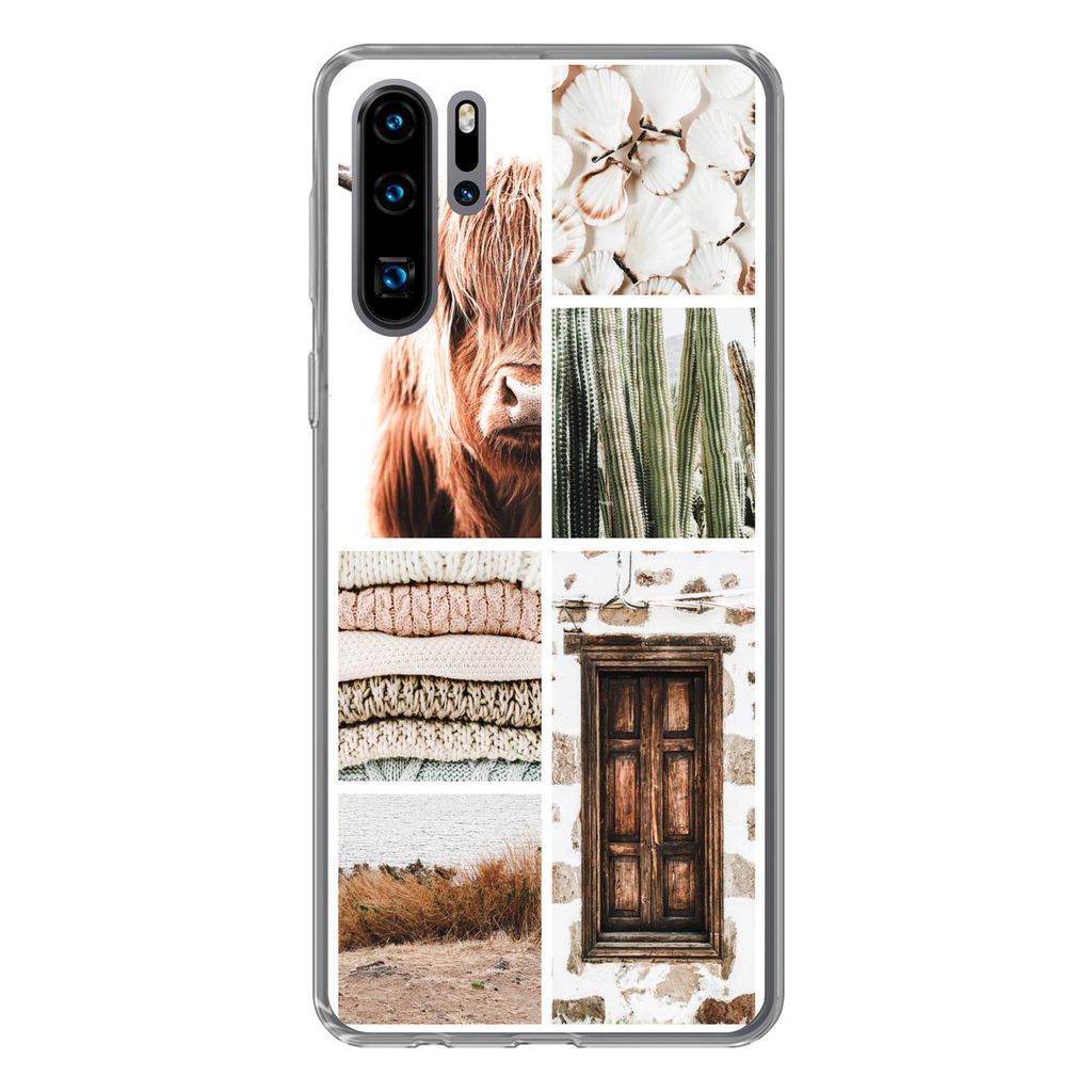 MuchoWow Handyhülle Schutzhülle Hülle für Huawei P30 Pro Schottischer Highlander - Collage - Kaktus Silikon Softcase Handy Hülle - Schutzdeckel