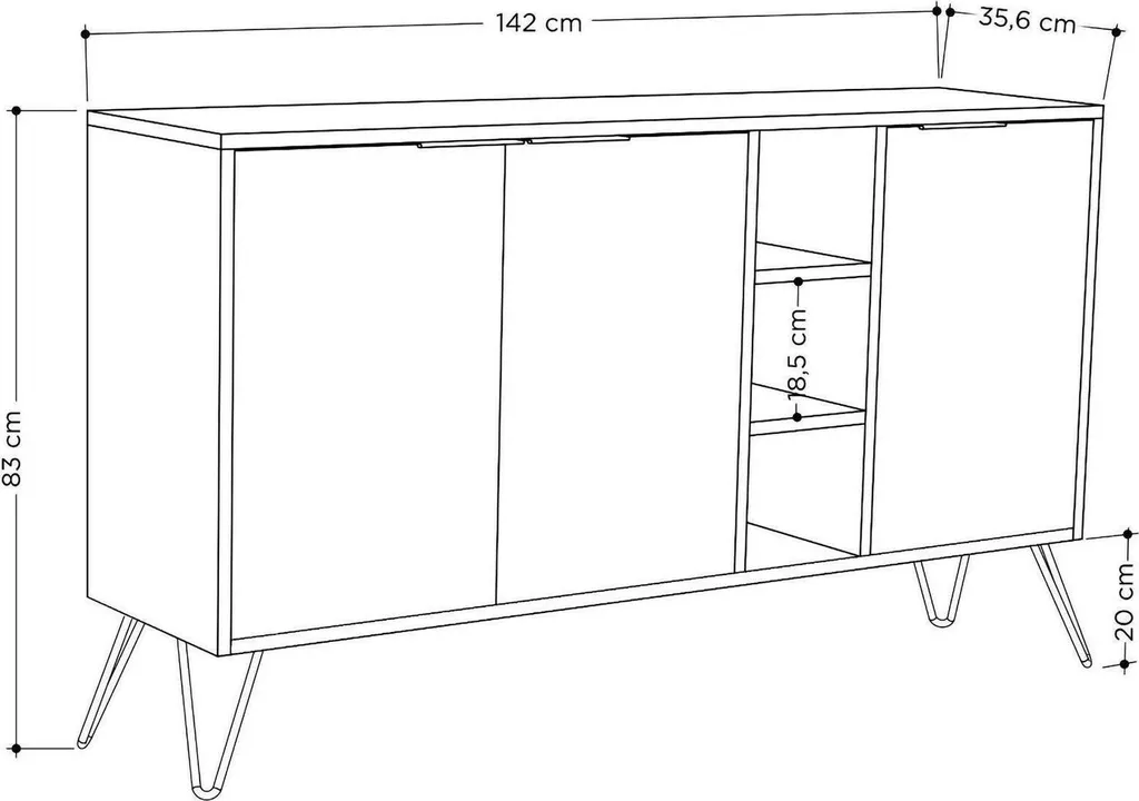 Buffet Alin 142cm Blanc avec 4 Étagères Robustes et Design Épuré