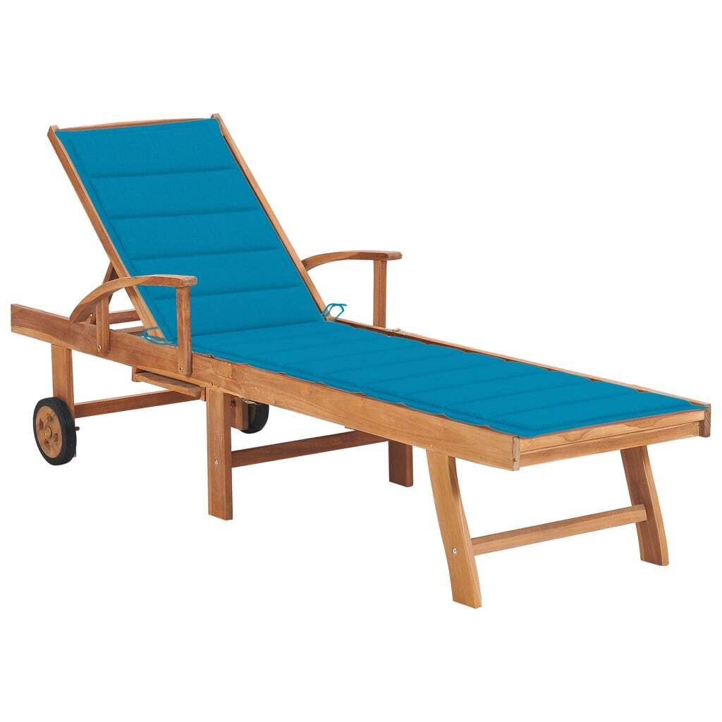 "2026 Promotion" Sonnenliege, Gartenliege, Wellnessliege, mit Auflage, Blau Massivholz Teak - Liegestuhl CC3598