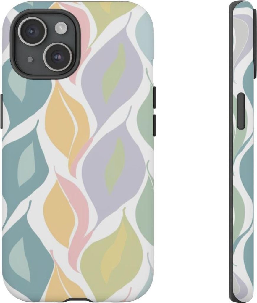 Sanftes Blättermuster in Pastell – Hülle Kompatibel mit iPhone 15
