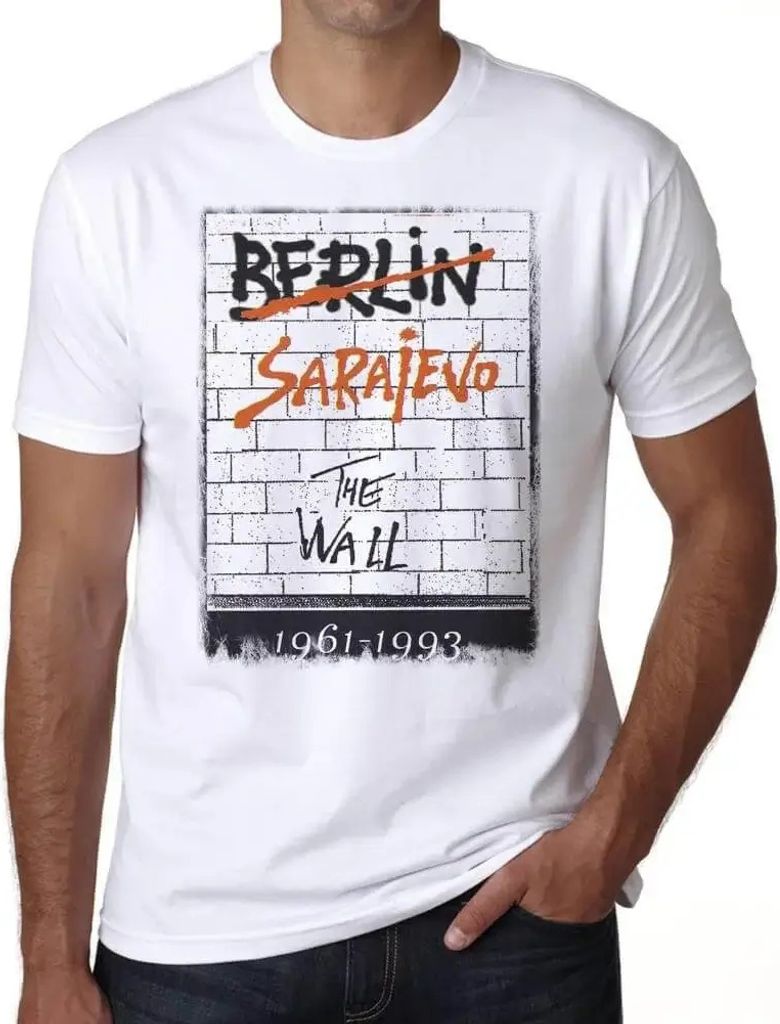 Herren Grafik T-Shirt Sarajevo die Mauer – Sarajevo The Wall – Öko-Verantwortlich Vintage Jahrgang Kurzarm Lustige Druck Geburtstag Geschenk Mann