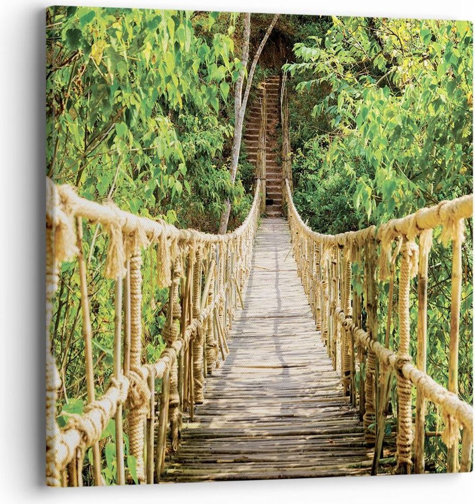 Bild auf Leinwand - Leinwandbild - Einteilig - Brücke Seil Dschungel - 40x40cm - Wand Bild - Wanddeko - Wandbilder - Leinwanddruck - Bilder - Wand...