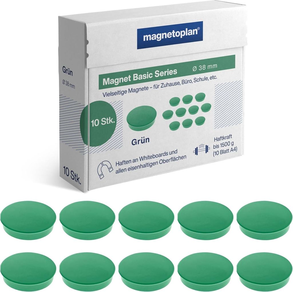 magnetoplan Rundmagnet "Basic" 38 mm grün 10 Magnete