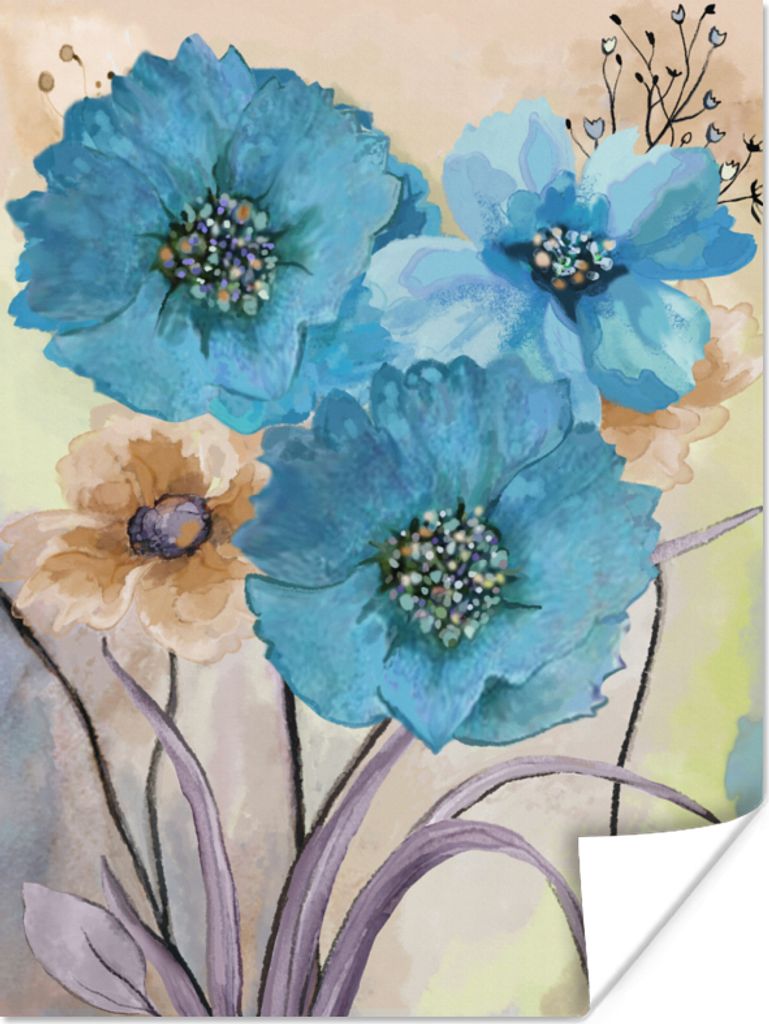 MuchoWow Poster Malerei - Ölfarbe - Collage - Blumen 90x120 cm - Wohnzimmer