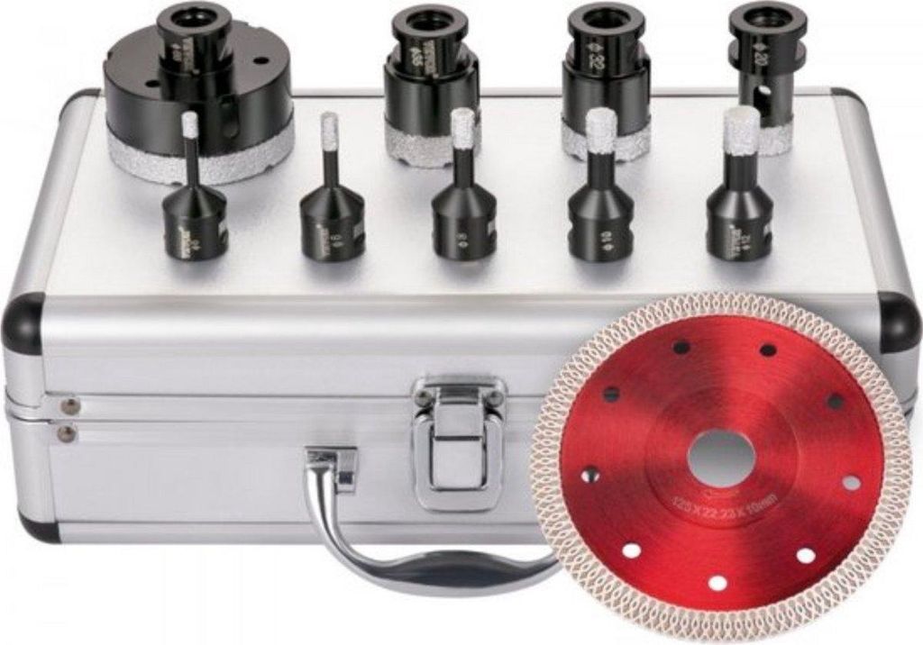 PRO Diamant-Lochsäge-Set – 9-teilig – 5–68 mm – Für Fliesen, Keramik, Marmor & Granit – Trocken/Nass