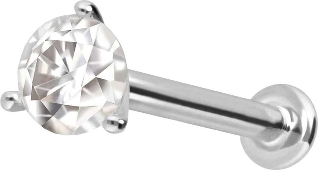 Ohrpiercing, Nasenpiercing 14 Karat Gold Labret mit Push Fit MOISSANIT WeißGold Stablänge: 10mm | Stabstärke: 1,2mm | Kristallgröße: 3mm