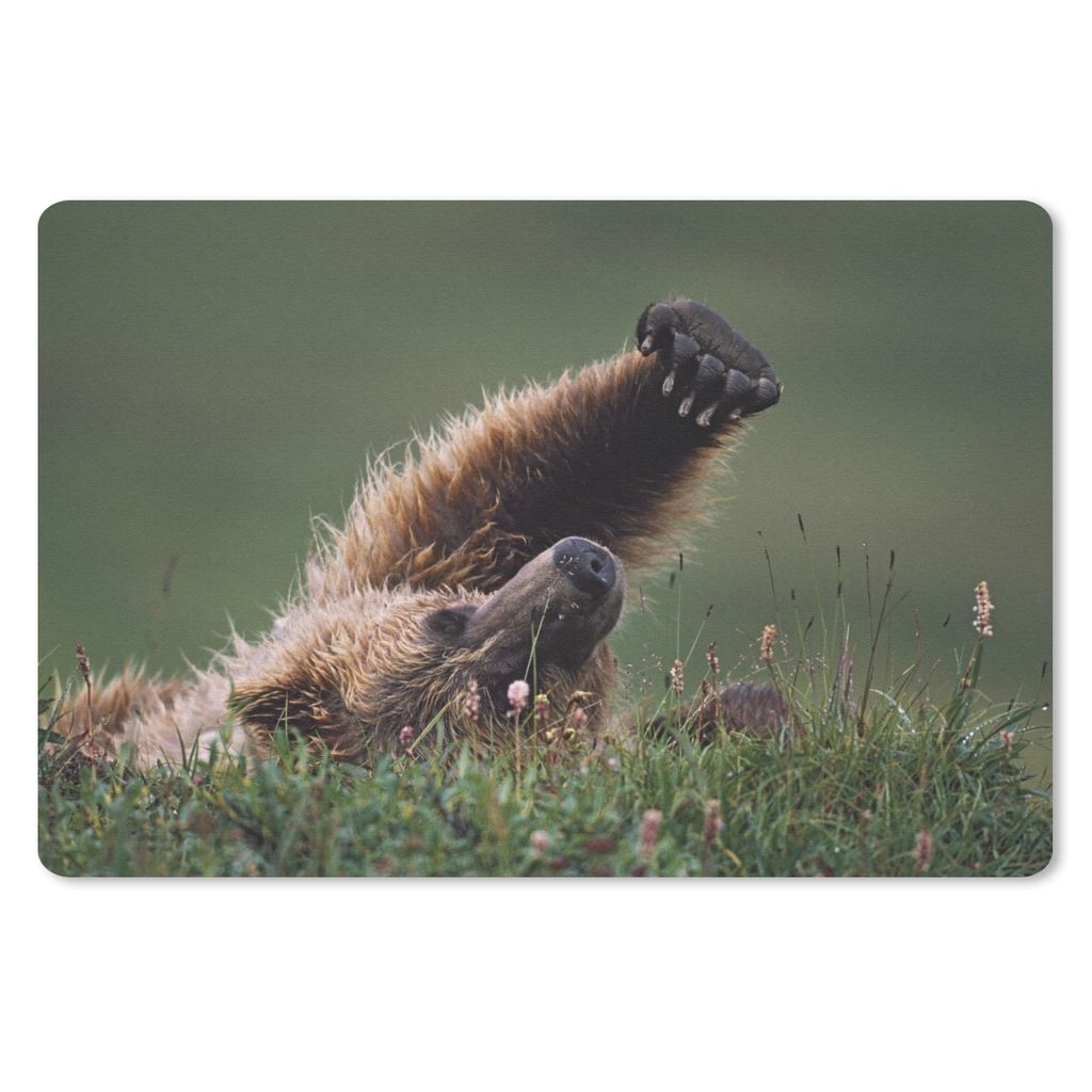 MuchoWow Mauspad Mousepad Bär - Blumen - Gras 27x18 cm - Mousepads - Maus Mat - Pad - Mausunterlage - Büroartikel - Desk Matten