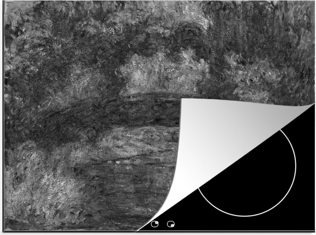 KitchenYeah Herdabdeckplatte Die japanische Brücke von Giverny - Gemälde von Claude Monet in Schwarz-Weiß. , 70x52cm, Küche Deko, Glaskeramik...